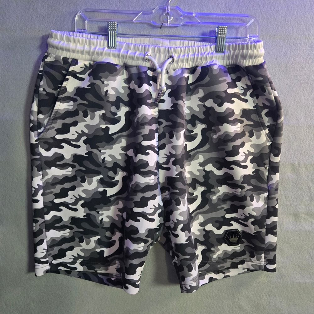 Bertigo Mens Camo Shorts Gray Black White Camouflage Drawstring XL